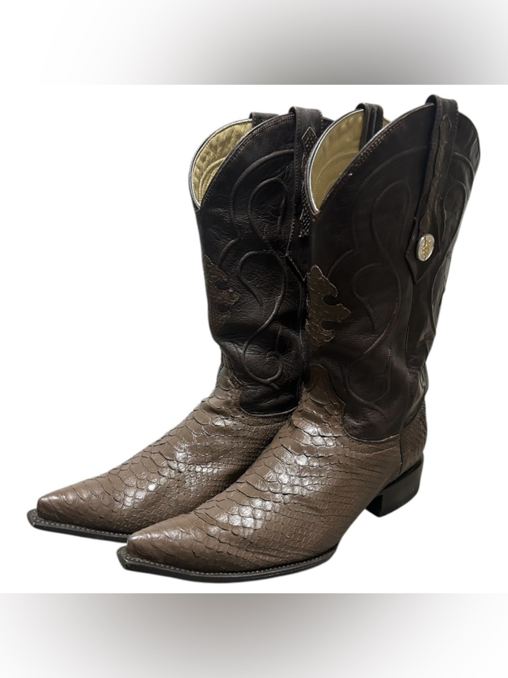 El General Men's  Chocolate Brown Exotic Leather Python Cowboy Boots Sz 11